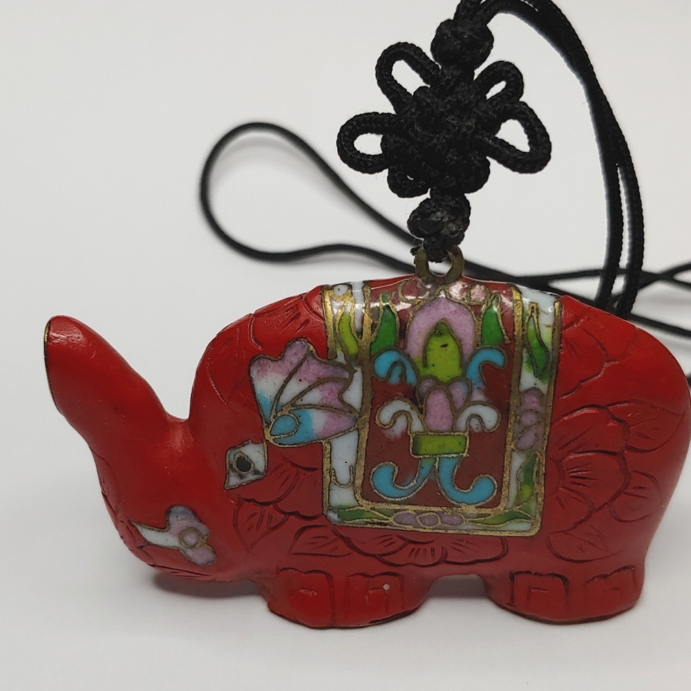 Vintage Chinese Cinnabar & Cloisonne Elephant